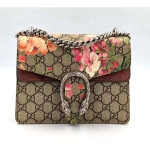 Pre-owned Gucci GG Supreme Blooms Dionysus Mini Flap Brown/Antique Rose 421970